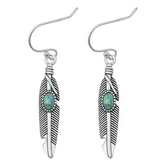 Sterling Silver Oxidized Genuine Turquoise Feather Earring