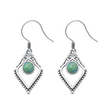 Sterling Silver Oxidized Genuine Turquoise Stone Earrings Face Height-17.6mm