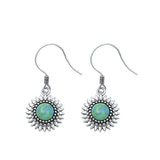 Sterling Silver Oxidized Round Genuine Turquoise Stone Earrings Face Height-12.5mm