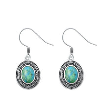 Load image into Gallery viewer, Sterling Silver Oxidized Oval Genuine Turquoise Stone Earrings Face Height-13.8mm