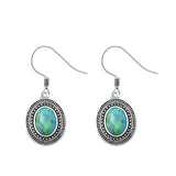 Sterling Silver Oxidized Oval Genuine Turquoise Stone Earrings Face Height-13.8mm