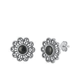 Sterling Silver Oxidized Black Agate Earrings Face Height-15.6mm