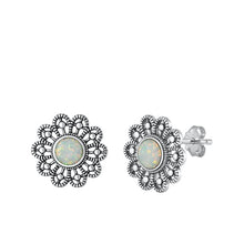 Load image into Gallery viewer, Sterling Silver Oxidized White Lab Opal Earrings Face Height-15.6mm