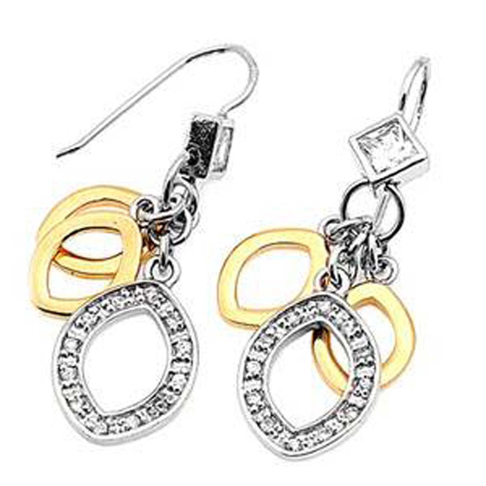 Sterling Silver Rhodium Plated Two Tone Ovals Shaped Plain EarringsAnd Earring Height 33 mm