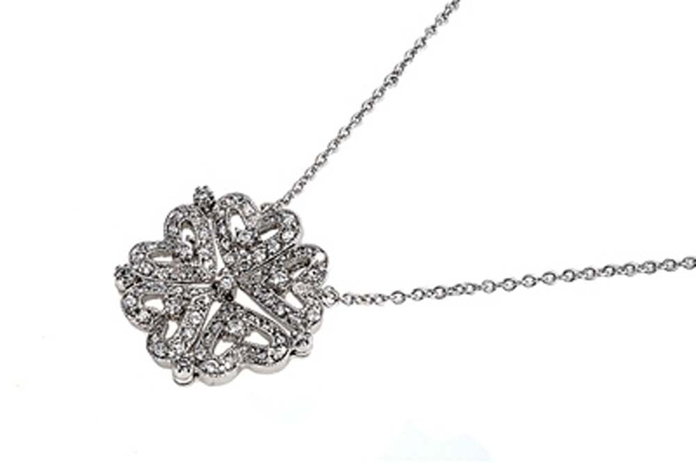 Sterling Silver Necklace Heart Cluster With CZ