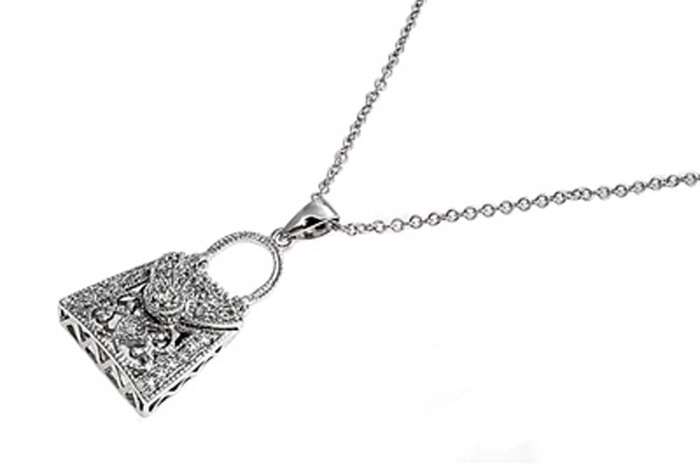 Sterling Silver Necklace Purse With CZ