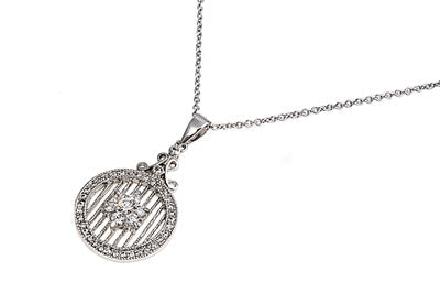 Sterling Silver Round Grill Clear CZ Necklace