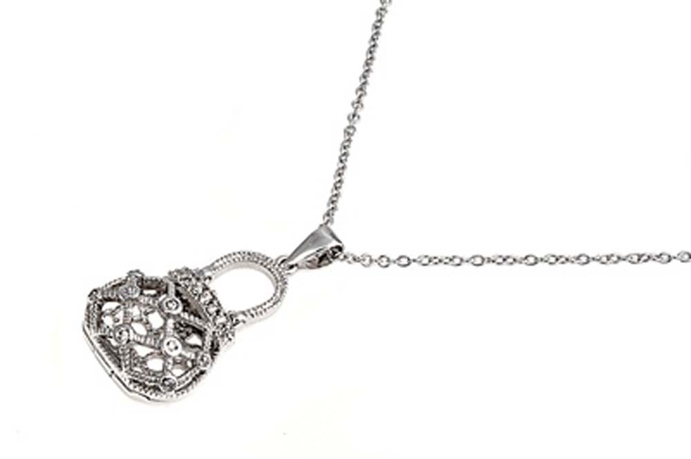 Sterling Silver Necklace Purse With CZ