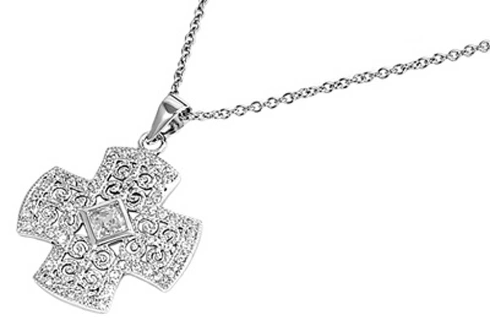 Sterling Silver Necklace Cross With CZ