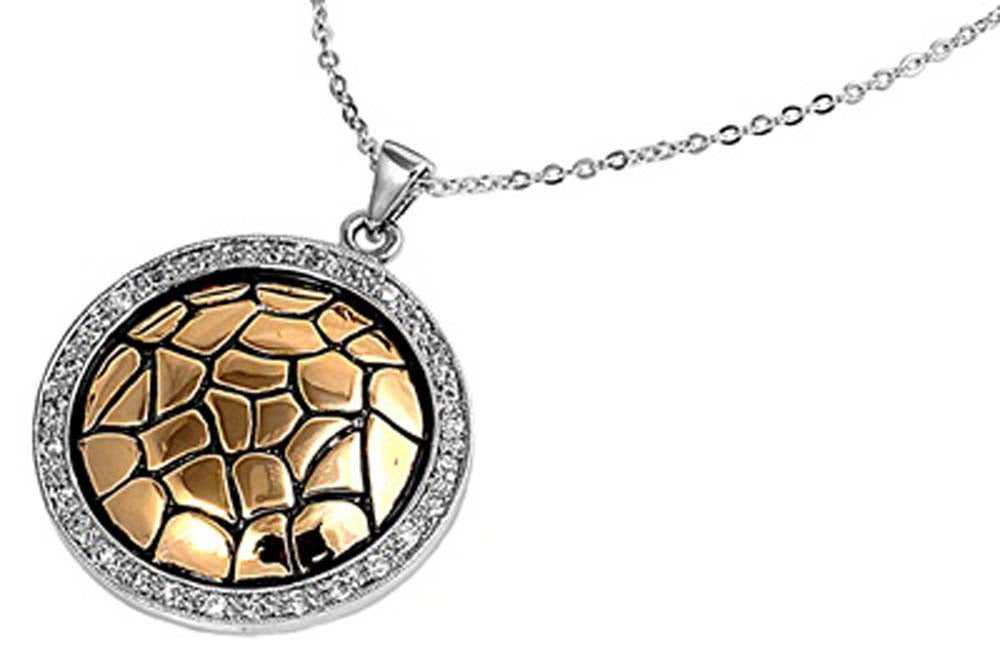 Sterling Silver Necklace Two-Tone With CZ