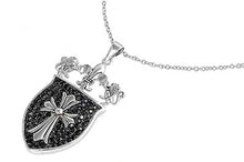 Load image into Gallery viewer, Sterling Silver Necklace Shield With Cross and Fleur De Lise With CZ