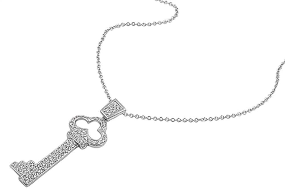 Sterling Silver Necklace Key With CZ