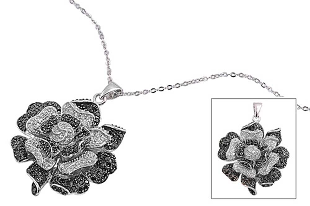 Sterling Silver Necklace Rose With CZ