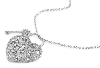 Sterling Silver Necklace Heart With CZ
