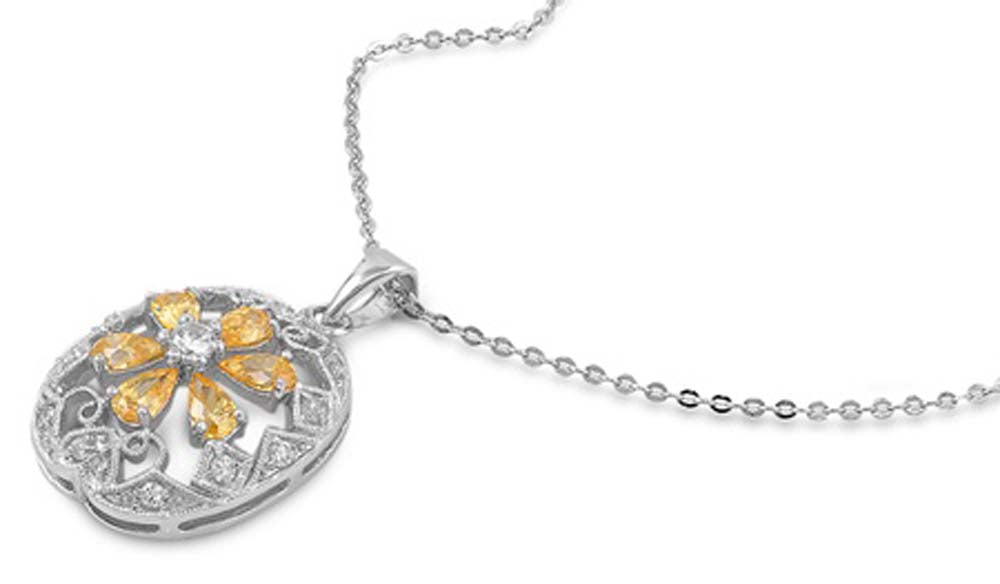 Sterling Silver Necklace Plumeria With CZ