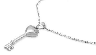 Sterling Silver Key Clear CZ Necklaces
