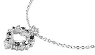 Sterling Silver Heart Black and Clear CZ Necklaces