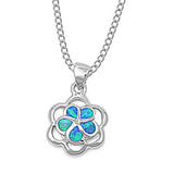 Sterling Silver Trendy Modish Plumeria with Blue Lab Opal PendantAnd Pendant Height of 15MM and Chain Length of 18 inch + 2 inch extension