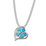 Sterling Silver Trendy Modish Heart and Blue Lab Opal Plumeria Pendant with Pendant Height of 12MM and Chain Length of 18 inch + 2 inch extension