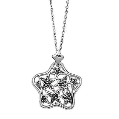Sterling Silver Black CZ Star Necklaces