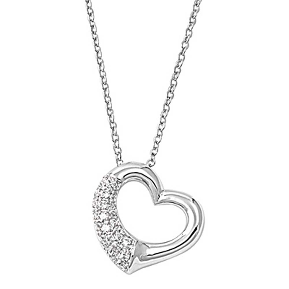 Sterling Silver Classy Open Heart Necklace with Paved Simulated DiamondsAnd Chain Length 16