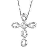 Sterling Silver Elegent Cross Necklace with Simulated DiamondsAnd Length 16