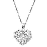 Sterling Silver Ornamental Heart with Clear Simulated DiamondsAnd Chain Length 16