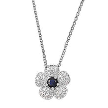 Load image into Gallery viewer, Sterling Silver Fancy Paved Flower with Centered Blue Sapphire Simulated DiamondAnd Chain Length 16