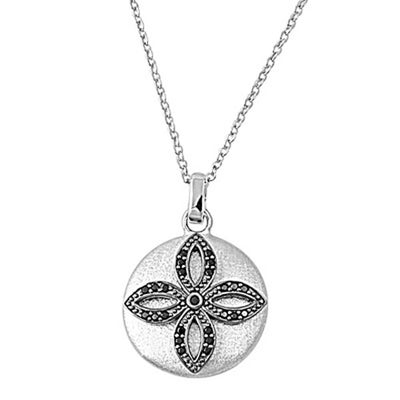 Sterling Silver Necklace with Fancy Cross Design Paved Black Simulated DiamondsAnd Chain Length 16