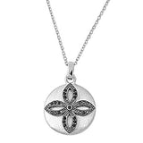 Sterling Silver Necklace with Fancy Cross Design Paved Black Simulated DiamondsAnd Chain Length 16