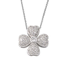 Load image into Gallery viewer, Sterlilng Silver Stylish Clover Necklace with Paved Clear Simulated DiamondsAnd Chain Length 16