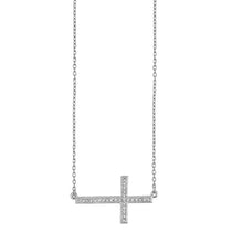 Load image into Gallery viewer, Sterling Silver Clear CZ Sideway Cross Necklace