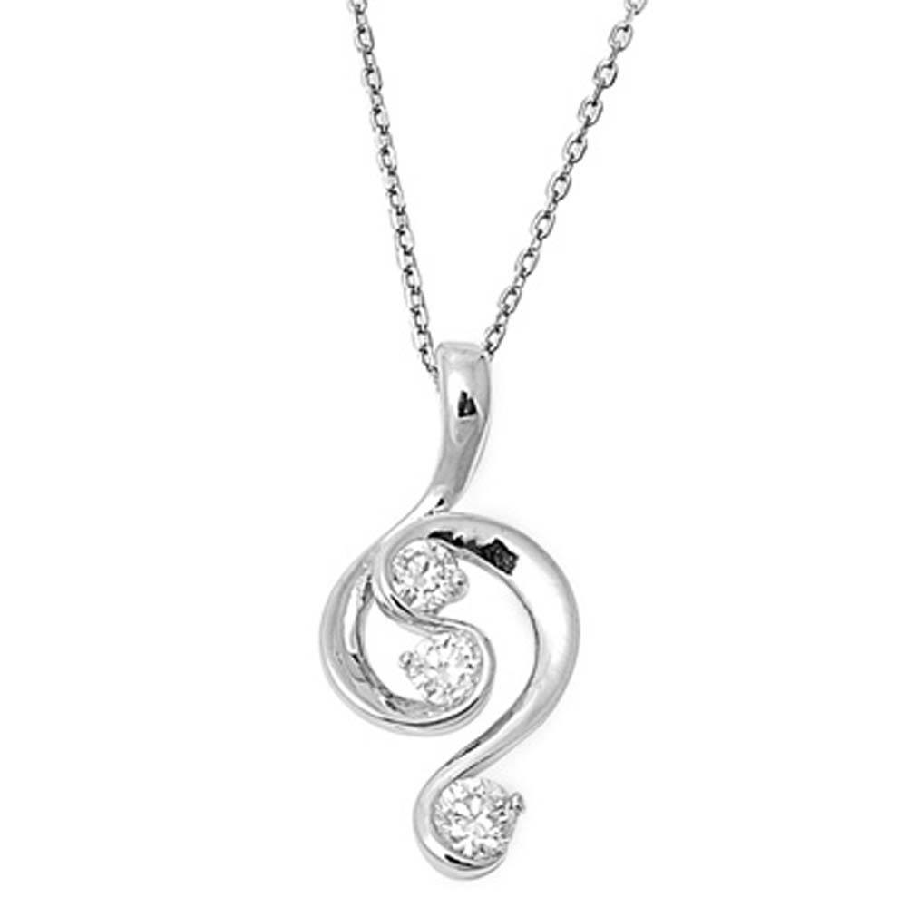 Sterling Silver Elegant Design Necklace With Clear Simulated DiamondsAnd Chain Length 16