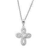 Sterling Silver Elegant Infinity Design Cross Paved with Clear Simulated DiamondsAnd Chain Length 16