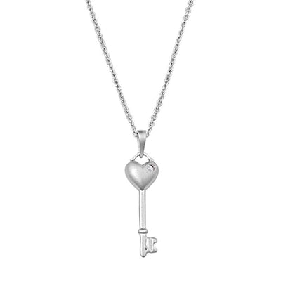 Sterling Silver Clear CZ Heart in Key Necklaces