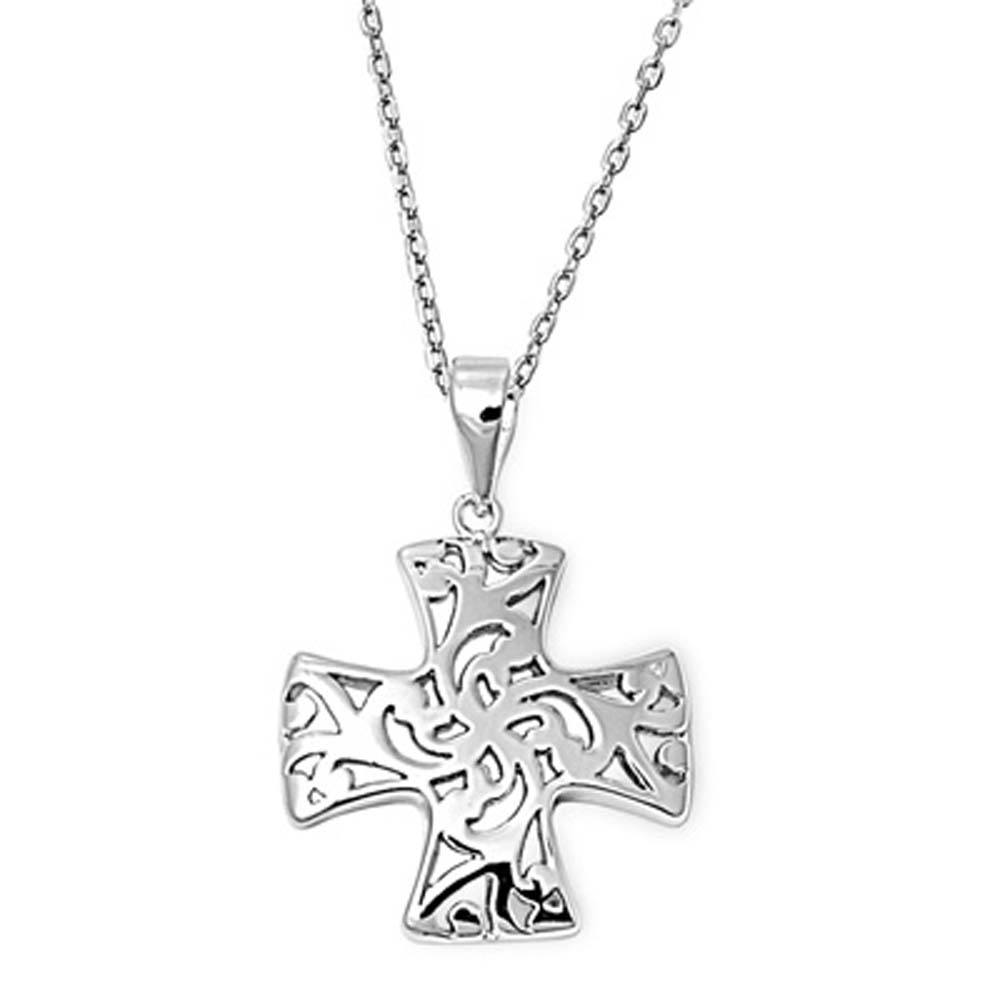 Sterling Silver Elegant Cross Necklace with Fancy Etch DesignAnd Chain Length 16