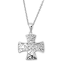 Load image into Gallery viewer, Sterling Silver Elegant Cross Necklace with Fancy Etch DesignAnd Chain Length 16