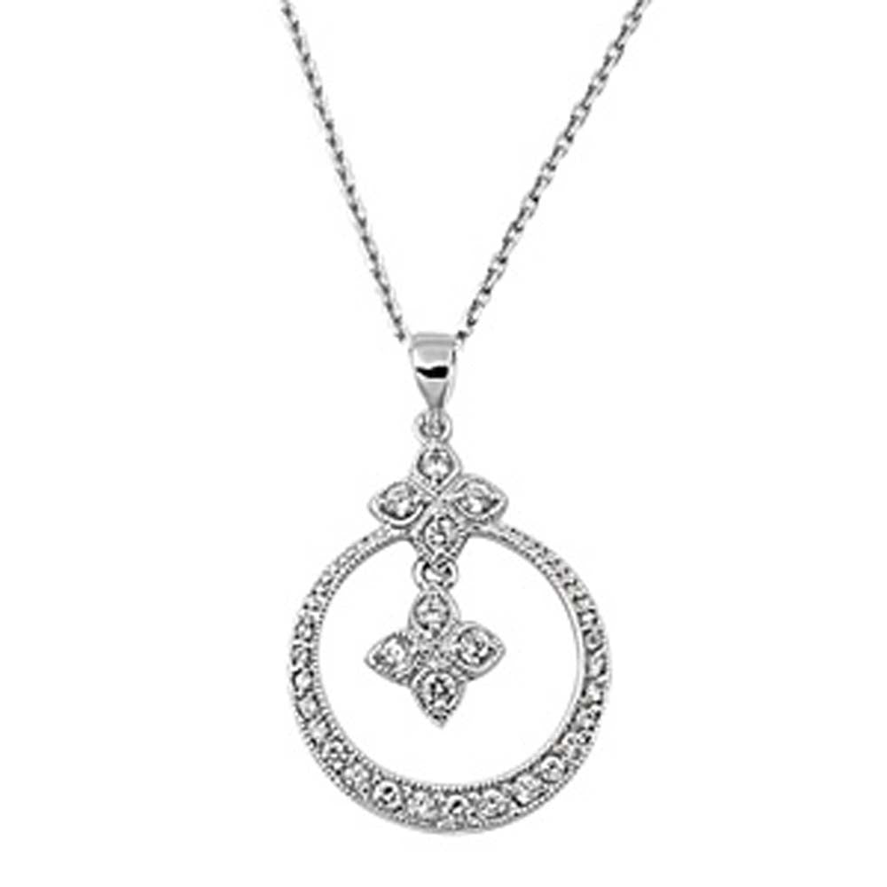 Sterling Silver Fancy Necklase Paved with Clear Simulated DiamondAnd Chain Length 16