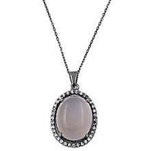 Load image into Gallery viewer, Sterling Silver Fancy Moonstone Necklace with Clear Simulated DiamondsAnd Chain Length 16