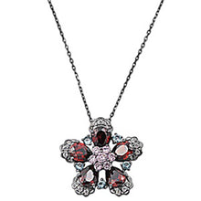 Load image into Gallery viewer, Sterling Silver Fancy Flower Design Paved with Multi Color Simulated DiamondsAnd Chain Length 16