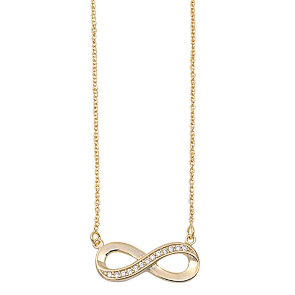 Sterling Silver Yellow Gold Plated Stylish Infinity Design Necklace Paved with Clear Simularted DiamondsAnd Chain Length 16