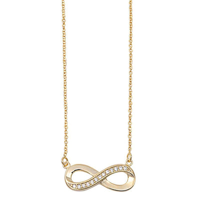 Sterling Silver Yellow Gold Plated Stylish Infinity Design Necklace Paved with Clear Simularted DiamondsAnd Chain Length 16
