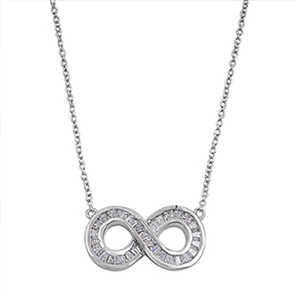 Sterling Silver Stylish Infinity Knot with Clear CZ on Channel Setting, Chain Length 16"
