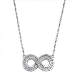 Sterling Silver Stylish Infinity Knot with Clear Simulated Diamonds on Channel SettingAnd Chain Length 16