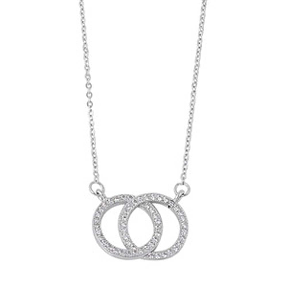 Sterling Silver Stylish Intertwined Cirlcle Necklace Paved with Clear Simulated DiamondsAnd Chain Length 16