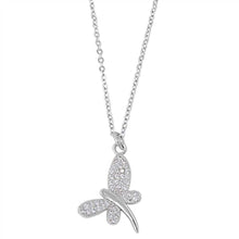 Load image into Gallery viewer, Sterling Silver Fancy Dragonfly Necklace Paved with Clear Simulated DiamondsAnd Chain Length 16