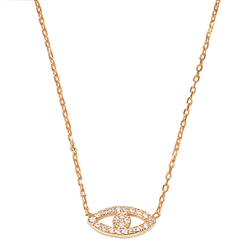 Sterling Silver Rose Gold Plated Clear CZ Evil Eye Necklaces