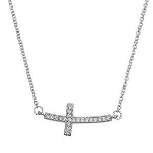Sterling Silver Cross Clear CZ Necklace