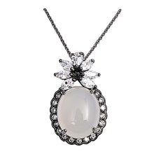 Load image into Gallery viewer, Sterling Silver Clear CZ Rhodium Plated Oval Necklaces