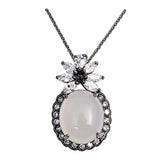 Sterling Silver Clear CZ Rhodium Plated Oval Necklaces